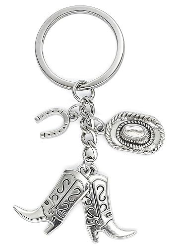 Western Country Cowboy Keychain Charm Cowgirl Hat and Boots Key