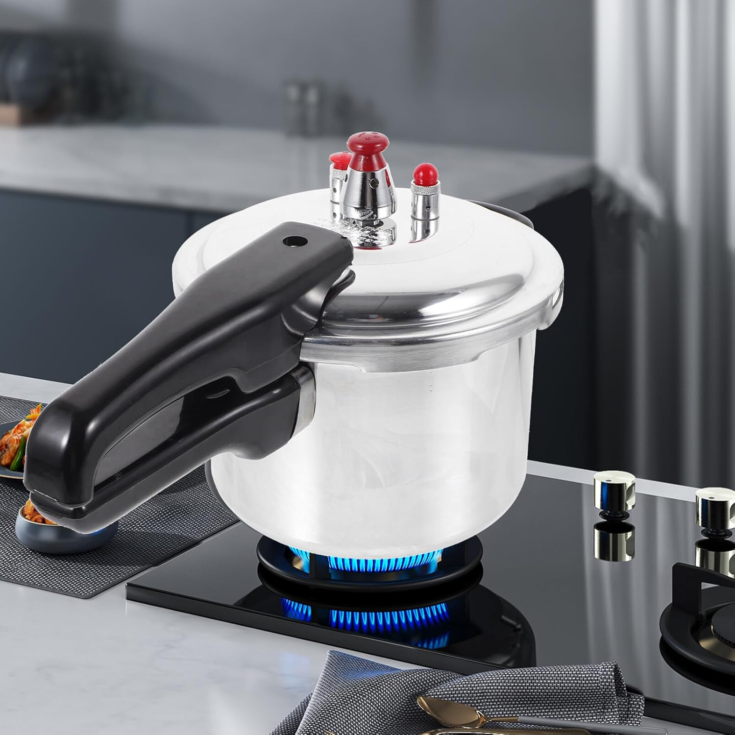 UPKOCH Aluminum Pressure Cooker 16cm, 2.09 lbs, Chrome Finish, Gas & Induction Compatible