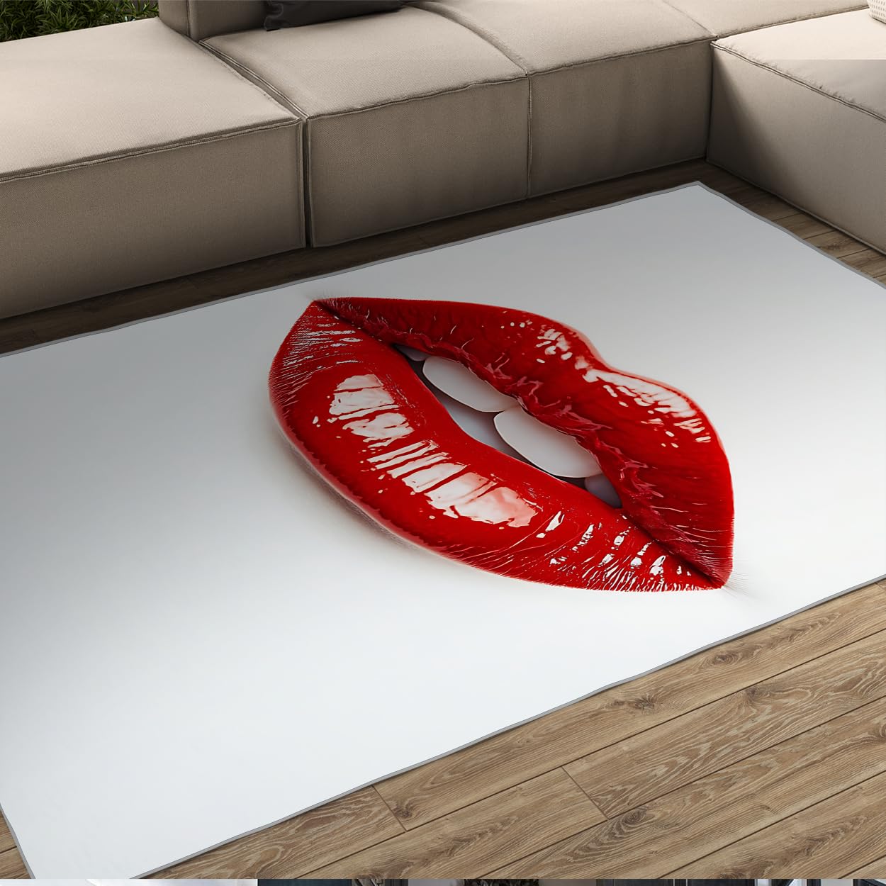Carpette aux lèvres rouges grand tapis 200x300cm chic et doux pour sol salon