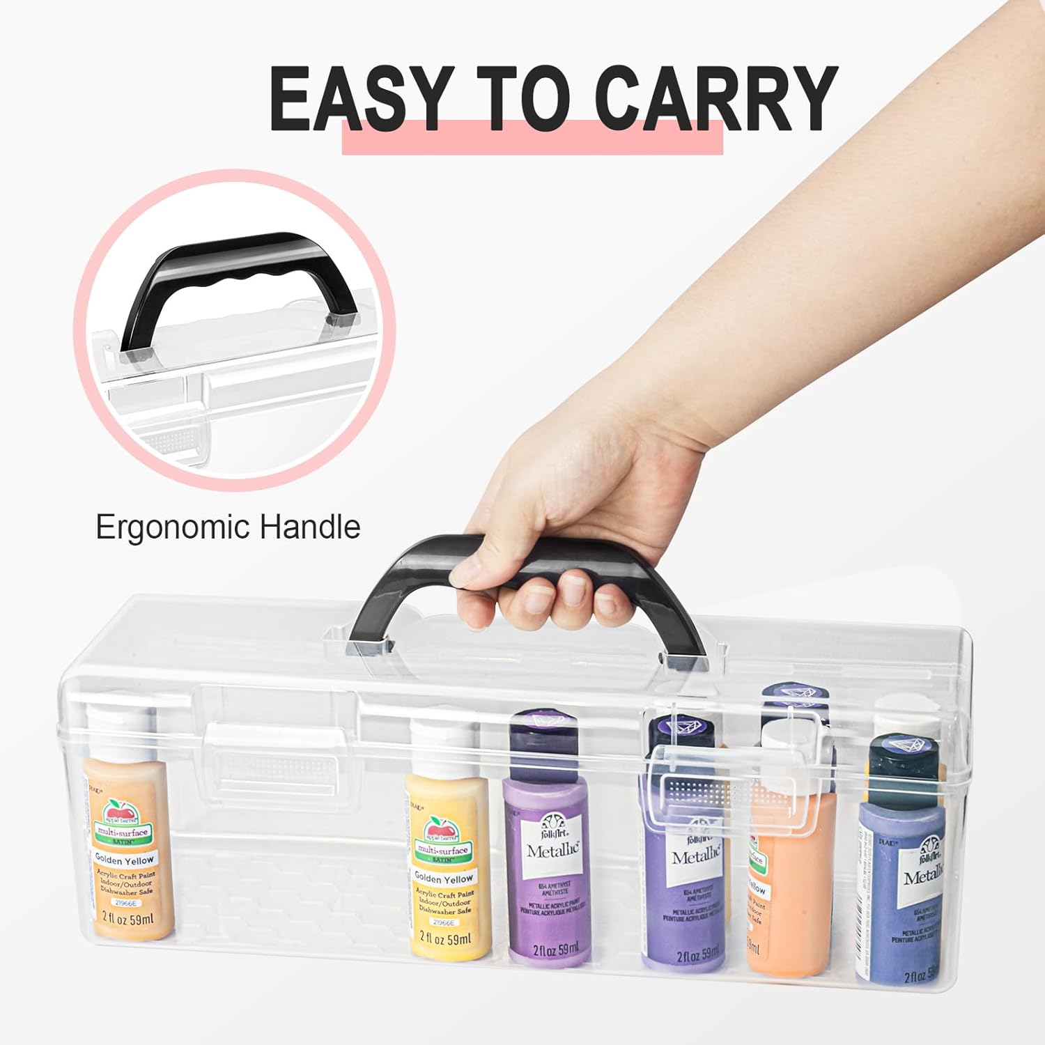 Vowcarol Acrylic Paint Storage Box, 30 Bottles Capacity Acrylic Paint Organizer for 2 fl. oz Bottles, Craft Organizer - Image 5