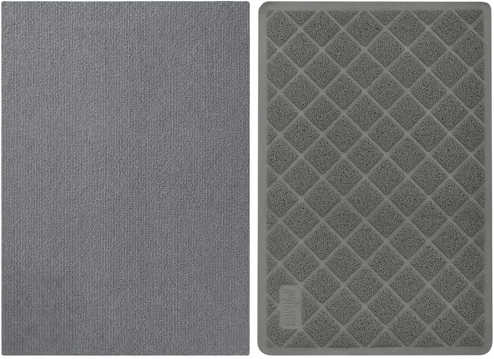 GORILLA GRIP Felt Cat Litter Mat, 24x17, Gray and Cat Litter Mat, 35x23, Gray Bundle