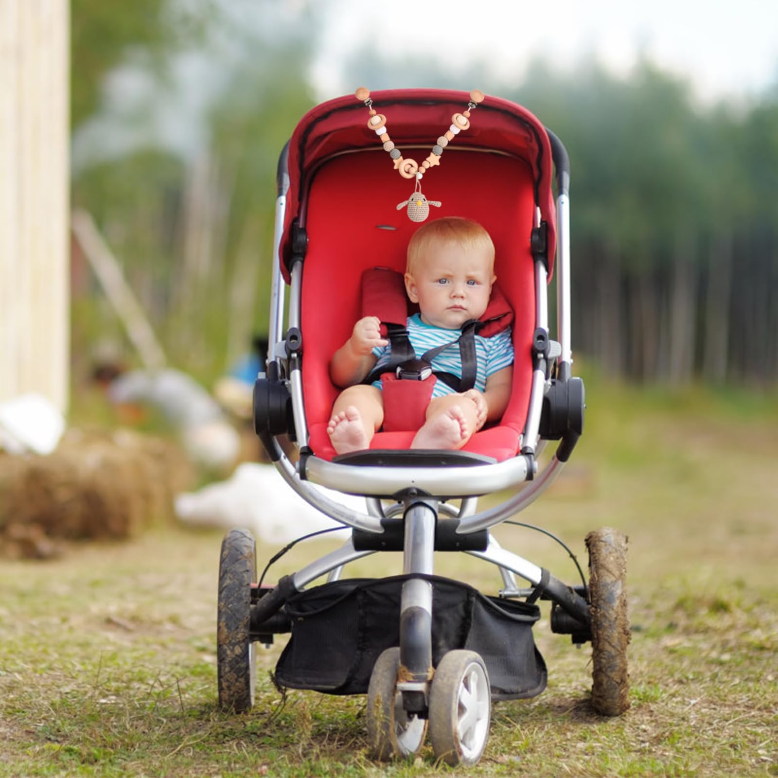 Catena per Passeggino in Legno e Uncinetto Simpatico Passeggino a Forma di Animale con Campanello per Bambini Bambina