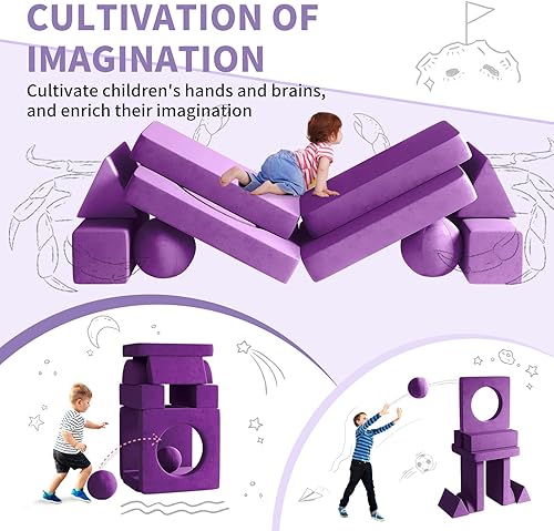 Miniatura 33 de 12 sofás modulares de juego para niños con 2 bolas y túnel, sofás de juego para niños pequeños para sala de juegos, sofás modulares para juego de