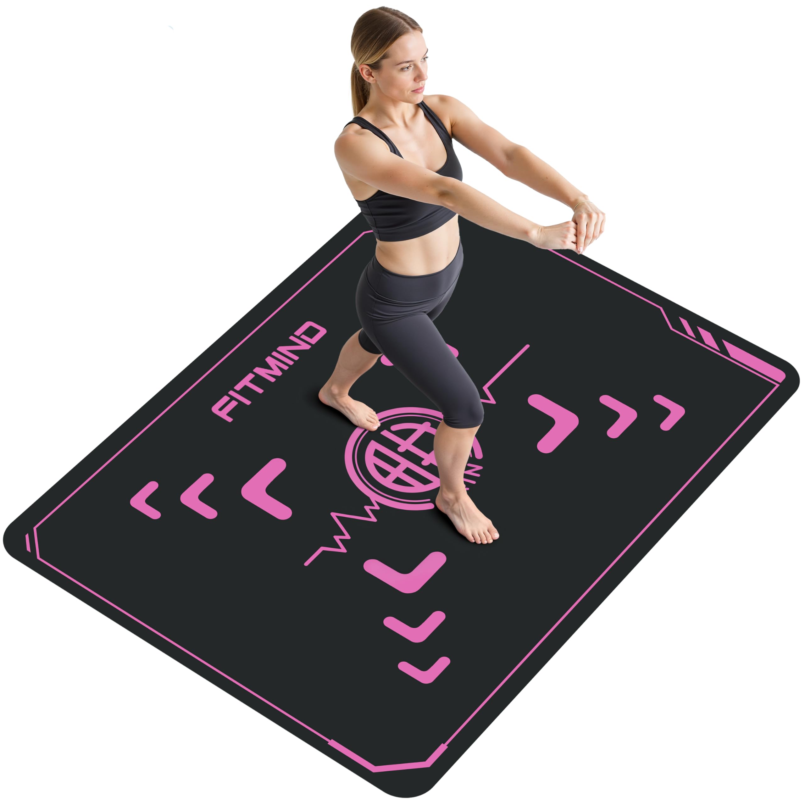 Fitmind Professional PU Rubber Exercise Mat for Home Gym Workout, 150cm*110cm*4mm Thick, Non-Slip Exercise Mat, High-Density, Shoe-Friendly, Shock Absorption, for Cardio, Jump Rope, Fitness, Aerobic