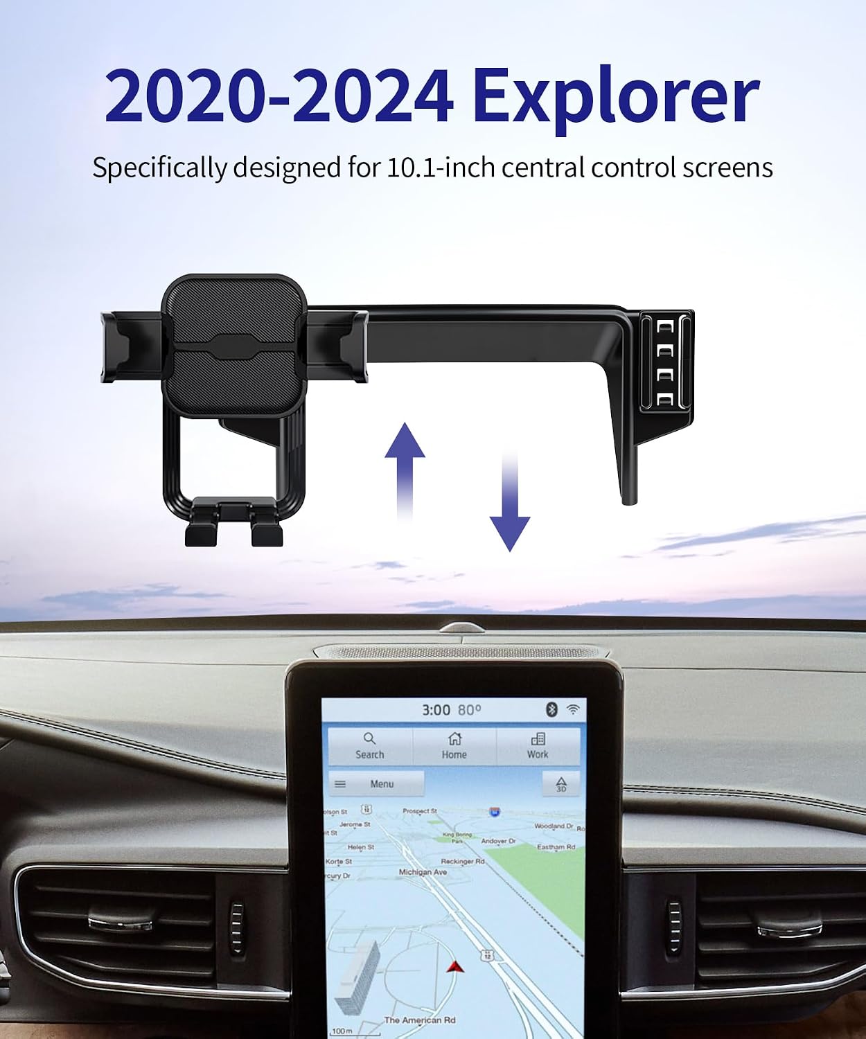 Car Phone Holder for Ford Explorer 2020-2024, 10.1" Screen Fixed Clip, Auto Accessories Navigation Bracket, Interior Decoration Mobile Phone Mount, 360° Rotation