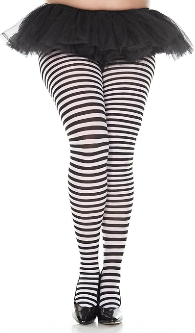 Black and white striped leggings plus size Clearance