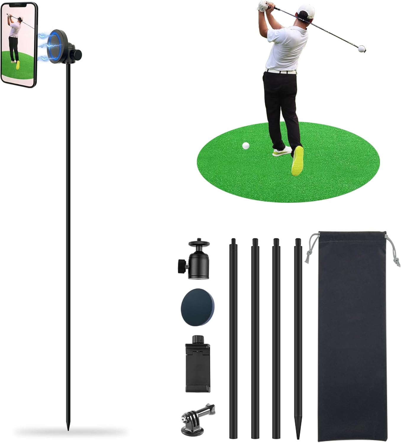 Monopod Selfie Stick to Record Golf Swing, Magnetic and Clamp for Compatible All Phone, Lightweight and Protable with Height Adjustable,Golf Training Aid