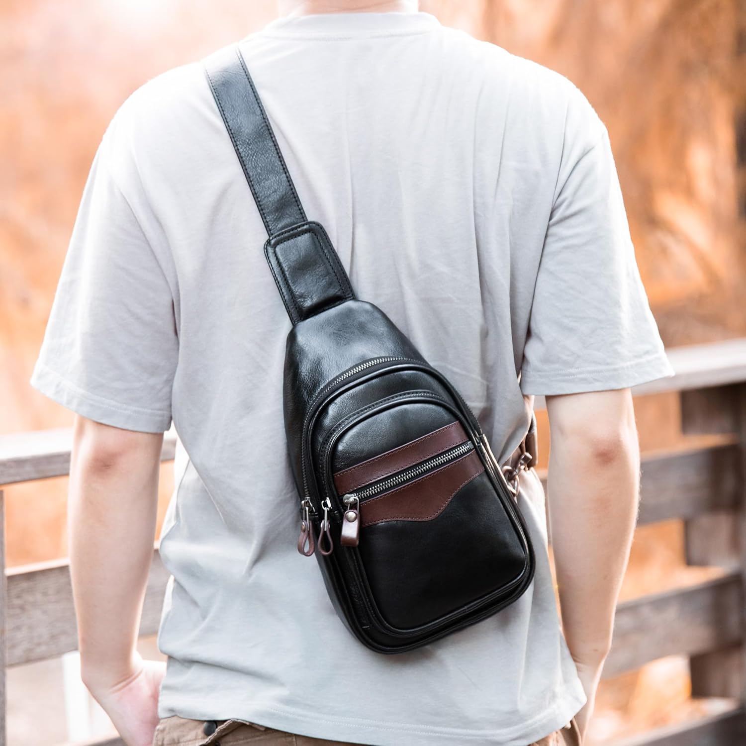 Genuine Leather Sling Bag for Men and Women Crossbody Shoulder Bag Sling Backpack Chest Purse Carry on Casual Daypack | Genuine Leather, Shoulder Bag, Carry on, Casual, Daypack - Image 7