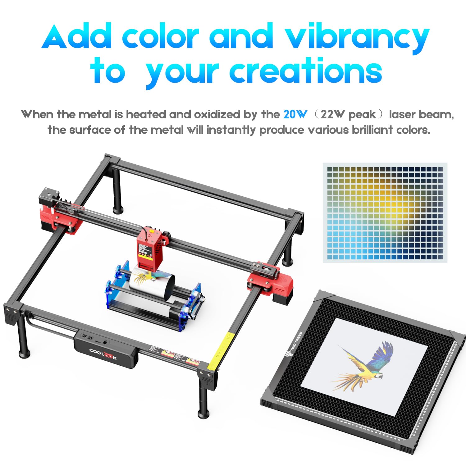 CK1-20 Laser Engraver, 20W laser engraver with an extra-large engraving area of 418x418mm and air-assisted functionality, suitable for DIY engraving on materials such as wood, plastic and leather - 3