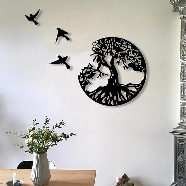 Tree Life Metal Wall Art, Art Tree Life Wall Decor, Tree Life Metal Wall Plaque, Tree & Birds Metal Wall Hanging Decor, Metal Tree Artwork Decoration For Bedroom Living Room Kitchen,11.0211.02in