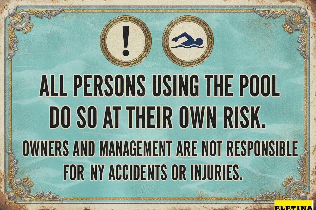 Swimming Pool Liability Warning Tin Sign, 8x12 Inch