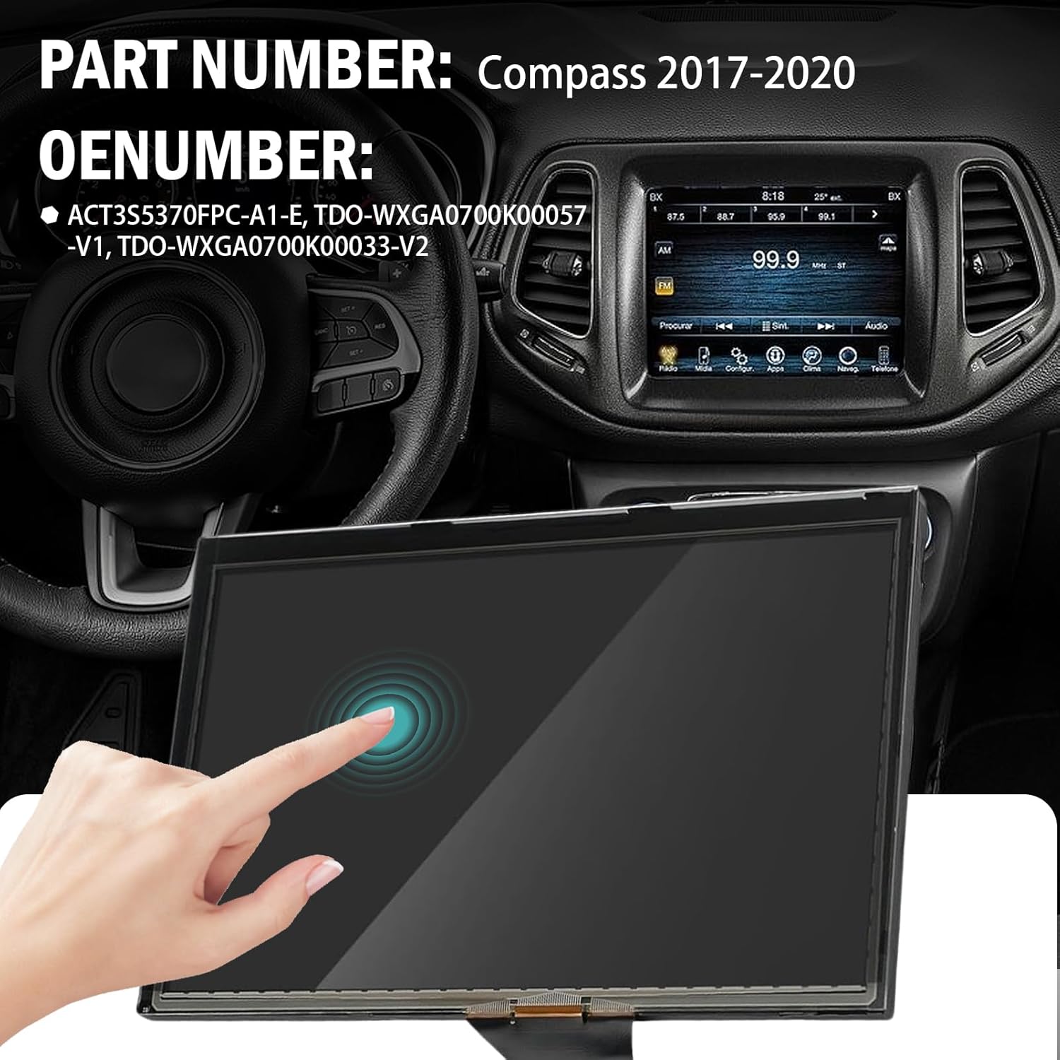 7" Uconnect Screen Replacement Fit 2017 2018 2019 2020 Compass Radio Touch Screen, LCD Display and Digitizer for Renegade Touchscreen Navigation TDO-WXGA0700K00033-V2 TDO-WXGA0700K00057-V1