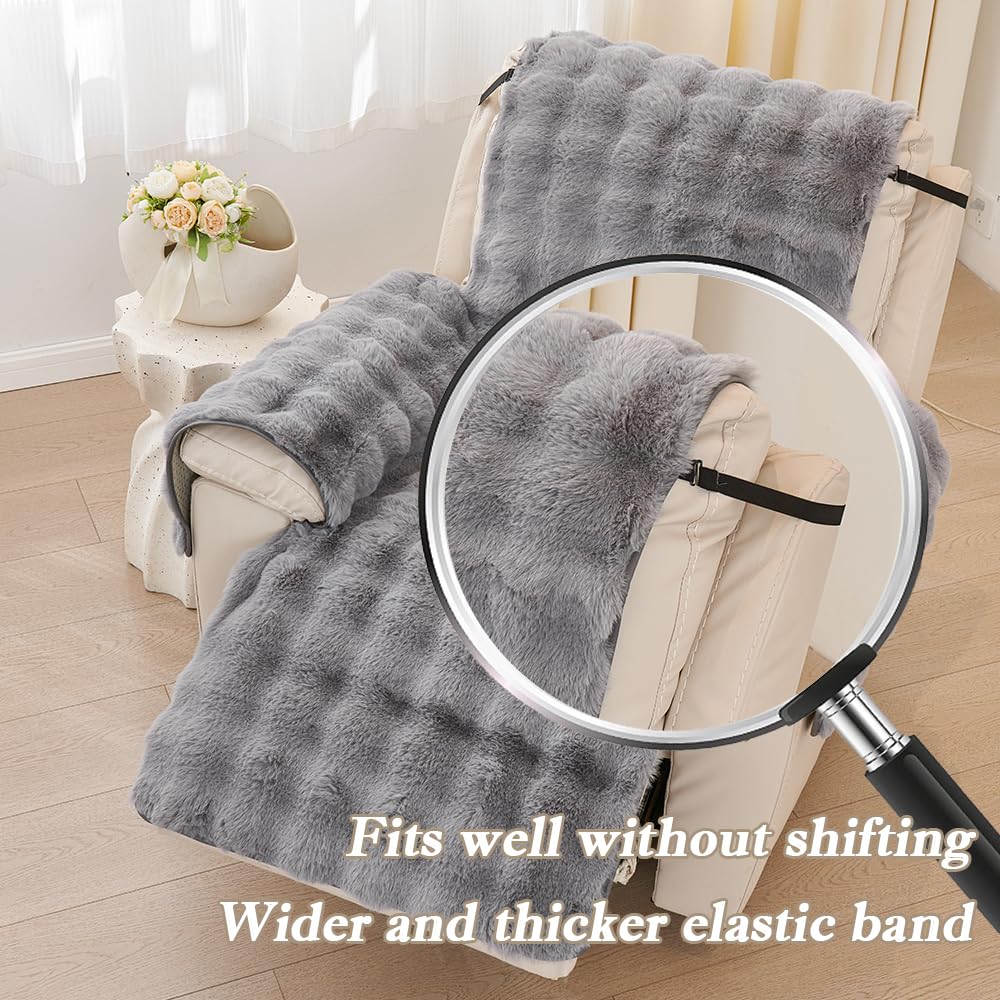 NUODWELL Thick Rabbit Plush Recliner Chair Cover, Super Soft Faux Fur Armchair Slipcover - Image 4