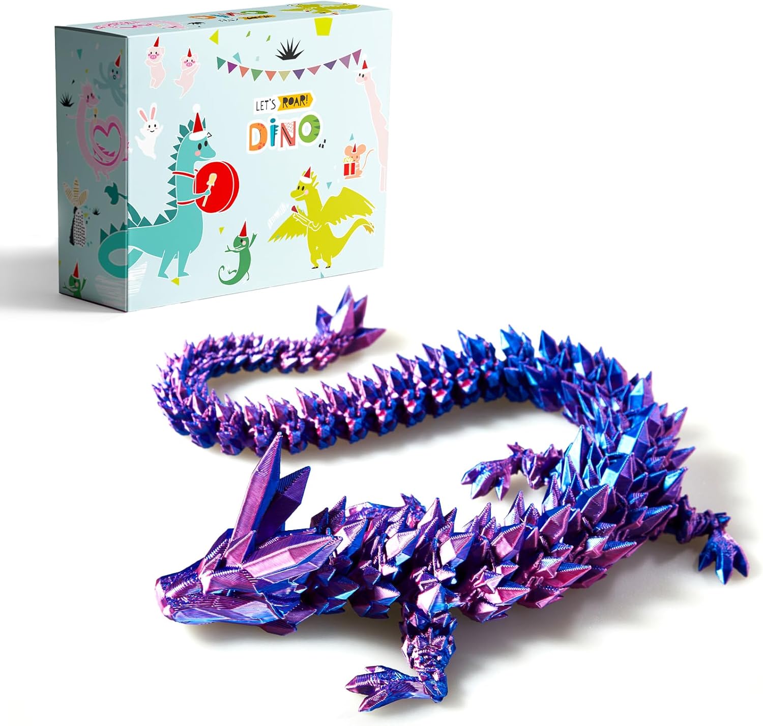 3D Printed Dragon Toys, 3D Printed Fidget Toys, Dragon Fidget Toy, Articulated Dragon, Home Office Decor Executive Desk Toys (Red-Blue)