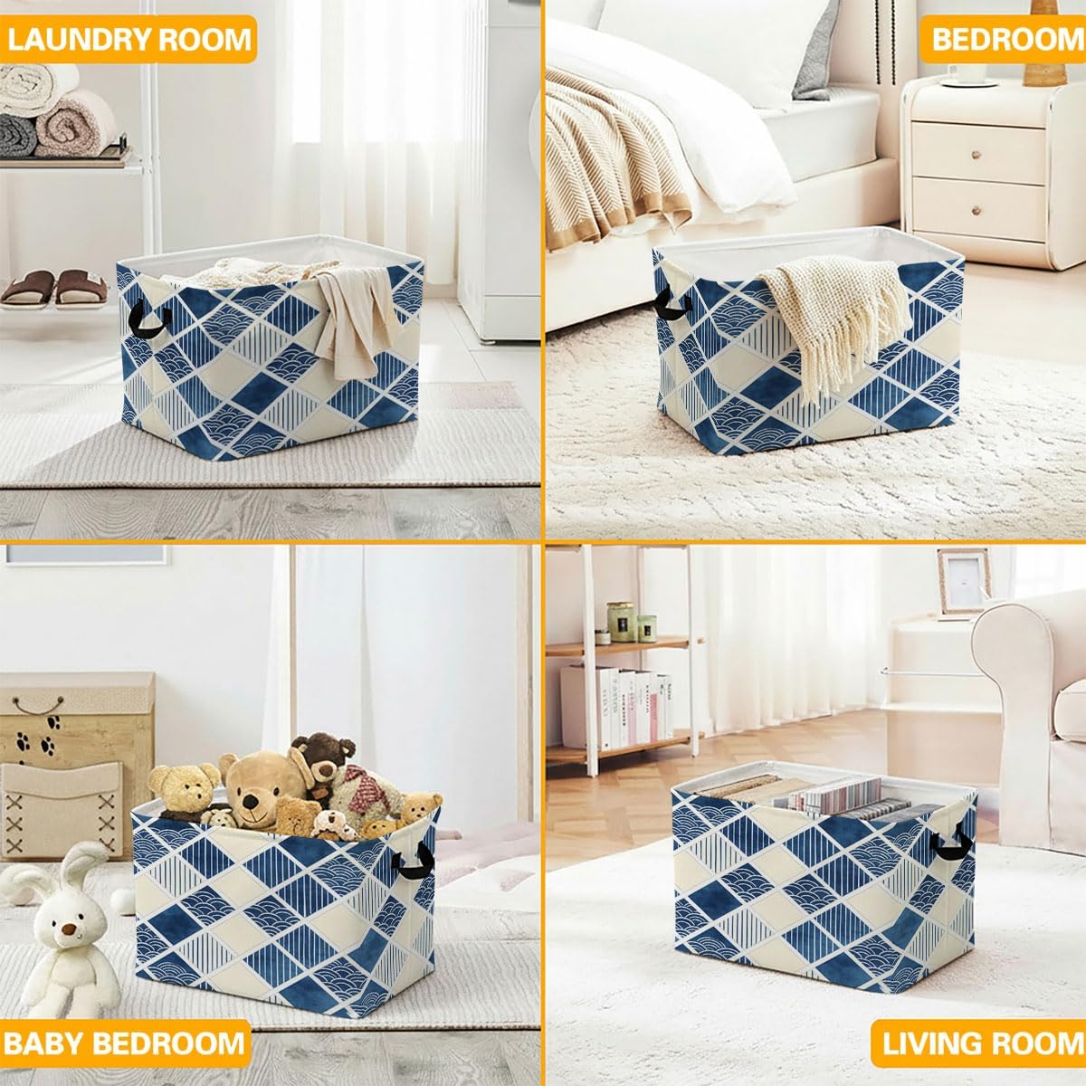 56L Wave Pattern Foldable Square Laundry Hamper with Handles – Large Clothes, Blanket & Toy Storage Basket for Home Organization. image 5