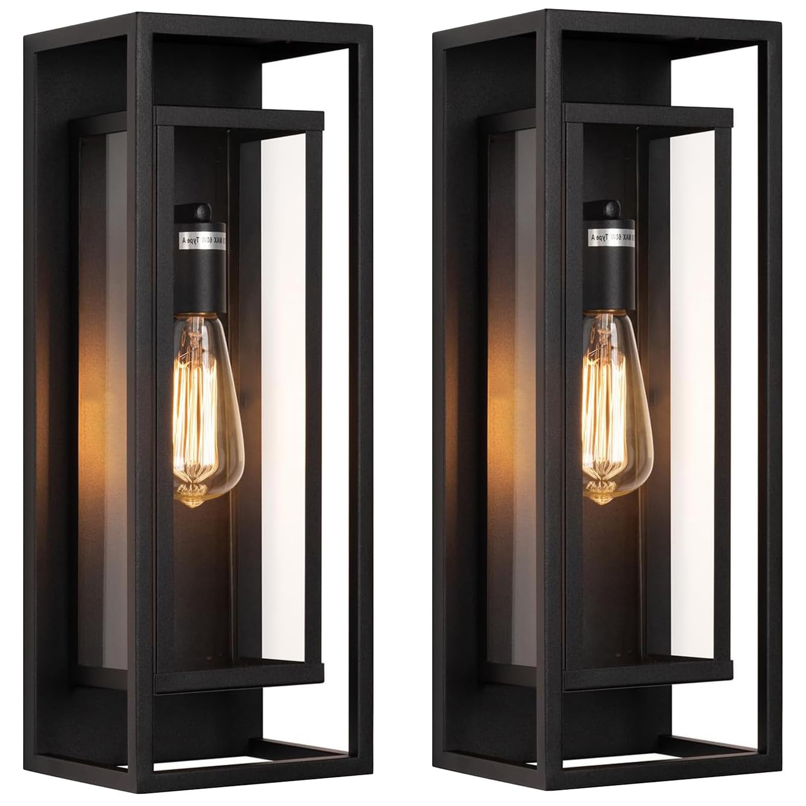 Photo 1 of 2Pack 18inch Outdoor Wall Light Fixtures,Exterior Waterproof Lanterns,Porch Sconces Wall Mounted Lighting with E26 Sockets & Glass Shades,Modern Matte Black Wall Lamps for Patio Front Door Entryway