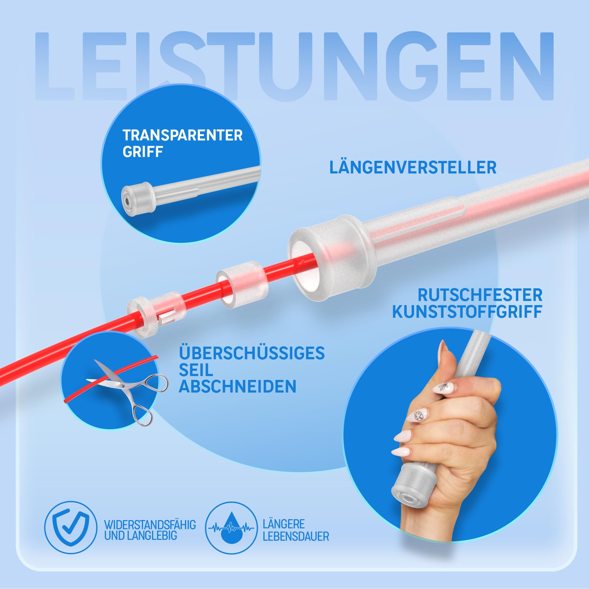 PORTENTUM Verstellbares Springseil für Speed Skipping - Leicht für Damen, Herren und Kinder - Fitness, Workout, Frauen- und Männerübungen - 2,8m