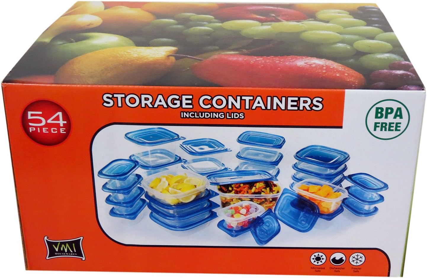 54-Piece Storage Containers, Blue