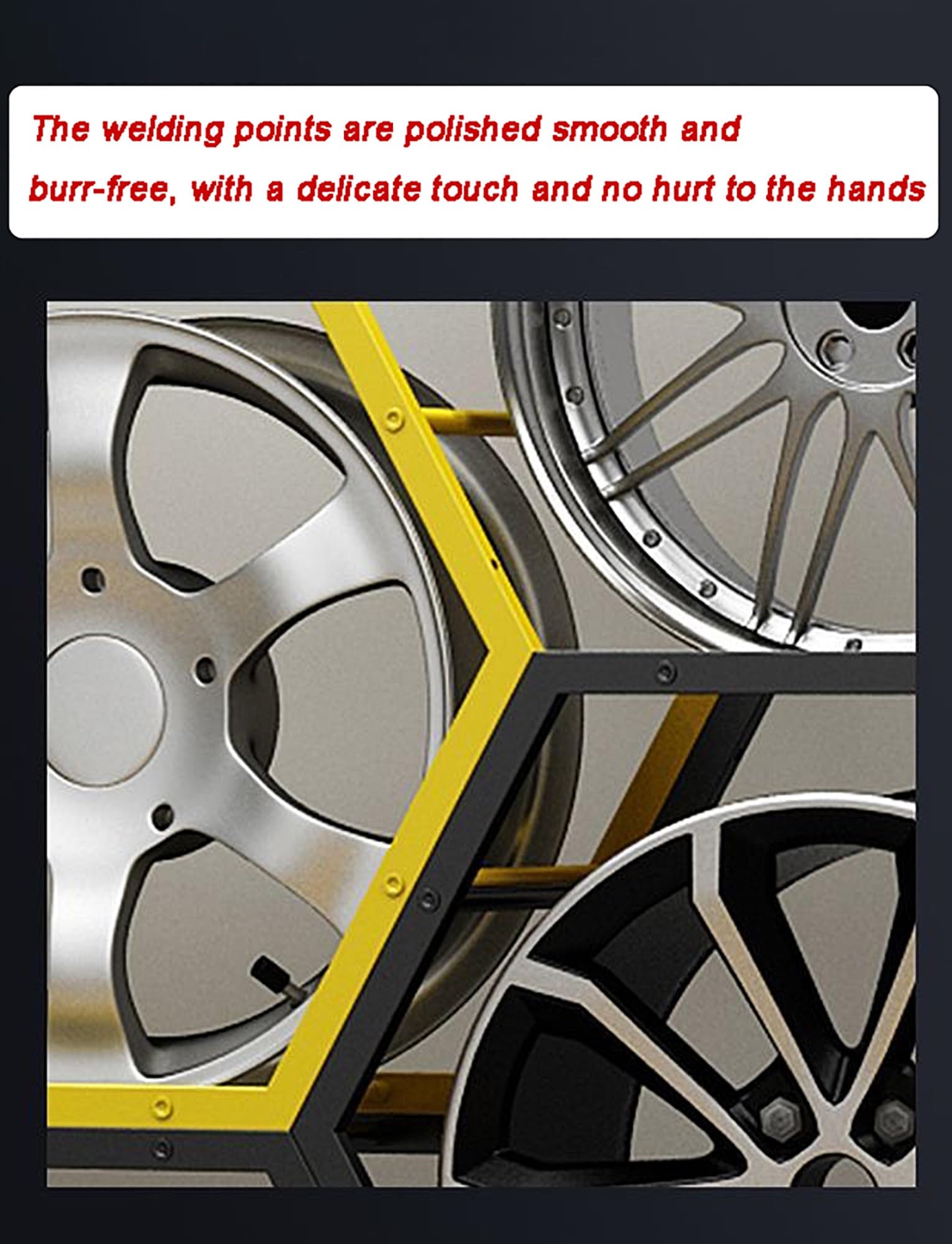 Generico Espositore for Cerchi esagonali, Porta Pneumatici in Acciaio for concessionarie e Showroom, Supporto for Cerchi in Lega Multipli (Design Esagonale)(3 Frames 2 Bottoms)