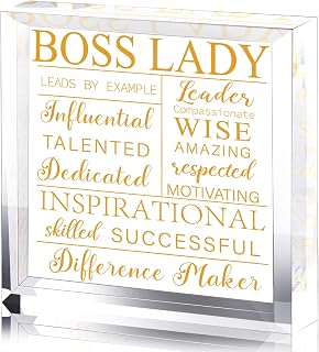 Boss Christmas Gifts Boss Lady Gifts for Women 4 x 4 x 0.6 Inch Acrylic Lady Desk Office Decor Inspirational Quotes Appreciation Keepsake and Paperweight(Classic Style,Gold)