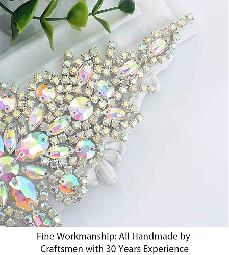 Miniatura 3 de ShiDianYi Vestido de novia para vestido de novia, apliques de cinturón de piedra AB plateada, decoración de cintura con diamantes de imitación para