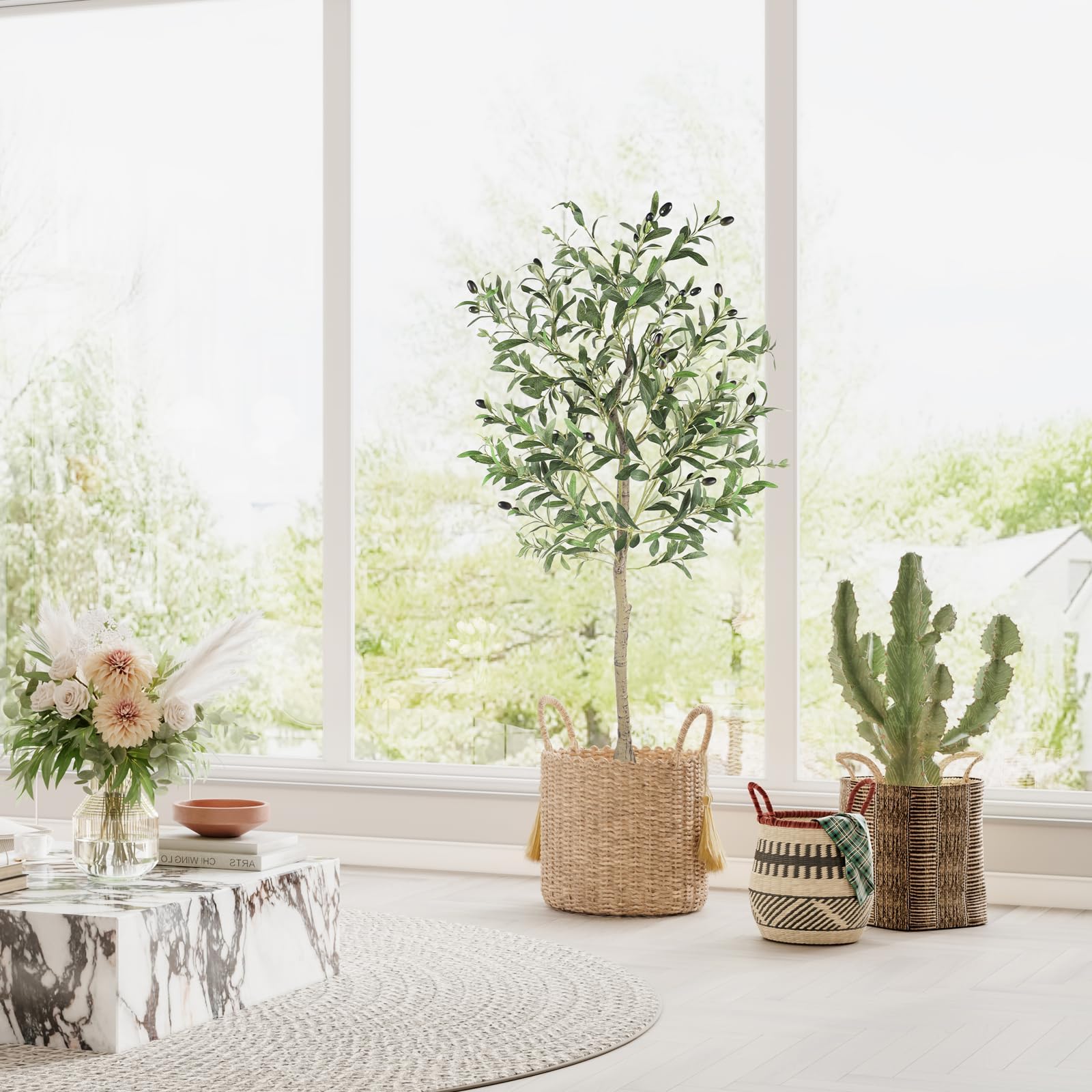 YOLEO Olivier Artificiel 120 cm Plante Artificielle Plantes Artificielles Grandes Olivier Artificiel Arbre Artificiel comme Vrai pour Salon Chambre à Coucher Bureau Décoration