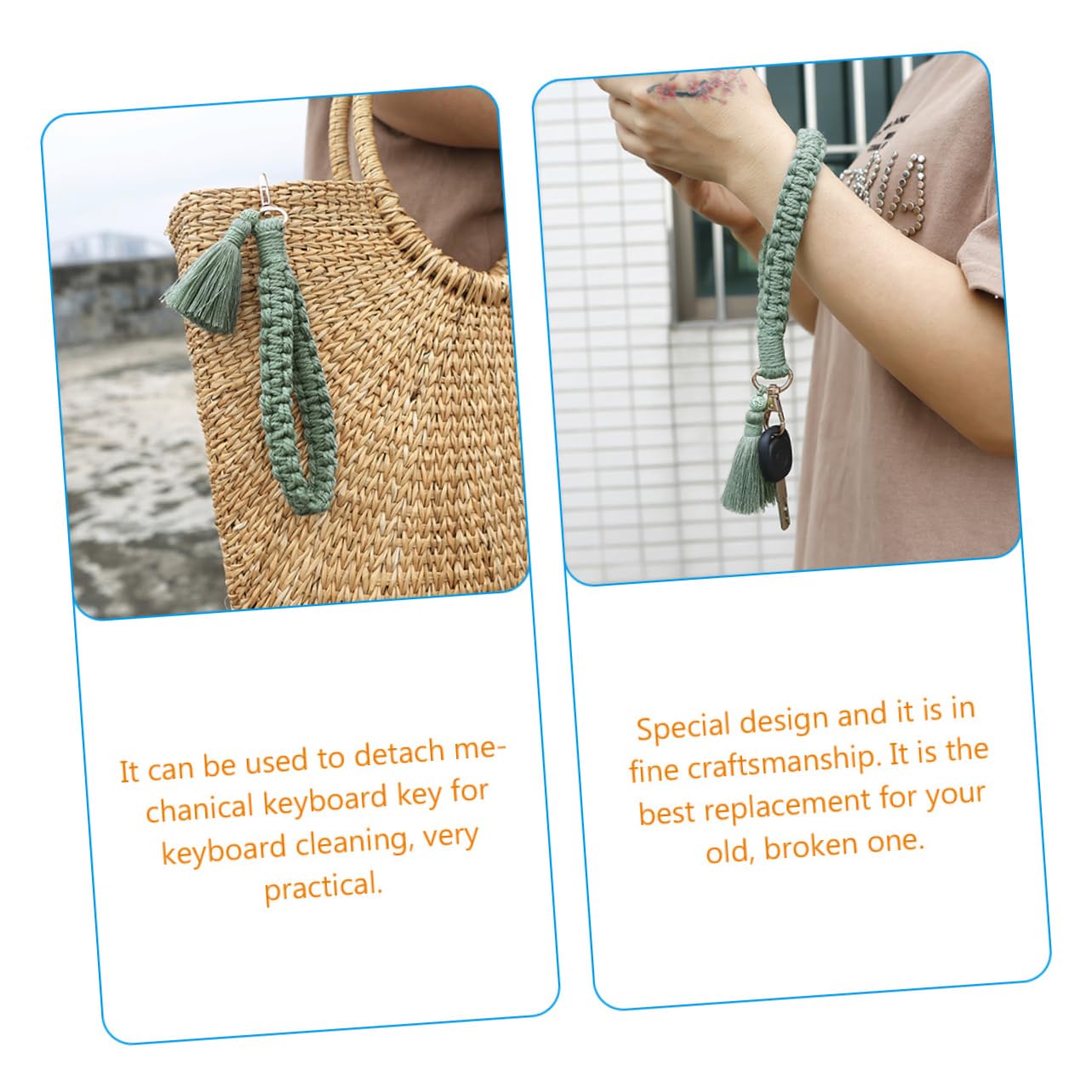 SHERCHPRY Handschlaufe Schlüsselanhänger Silber Stich häkeln Halter Brieftasche Frauen Schlüsselarmbänder für Frauen Handgelenk mit Schlüsselanhänger Vulkangestein Light Green