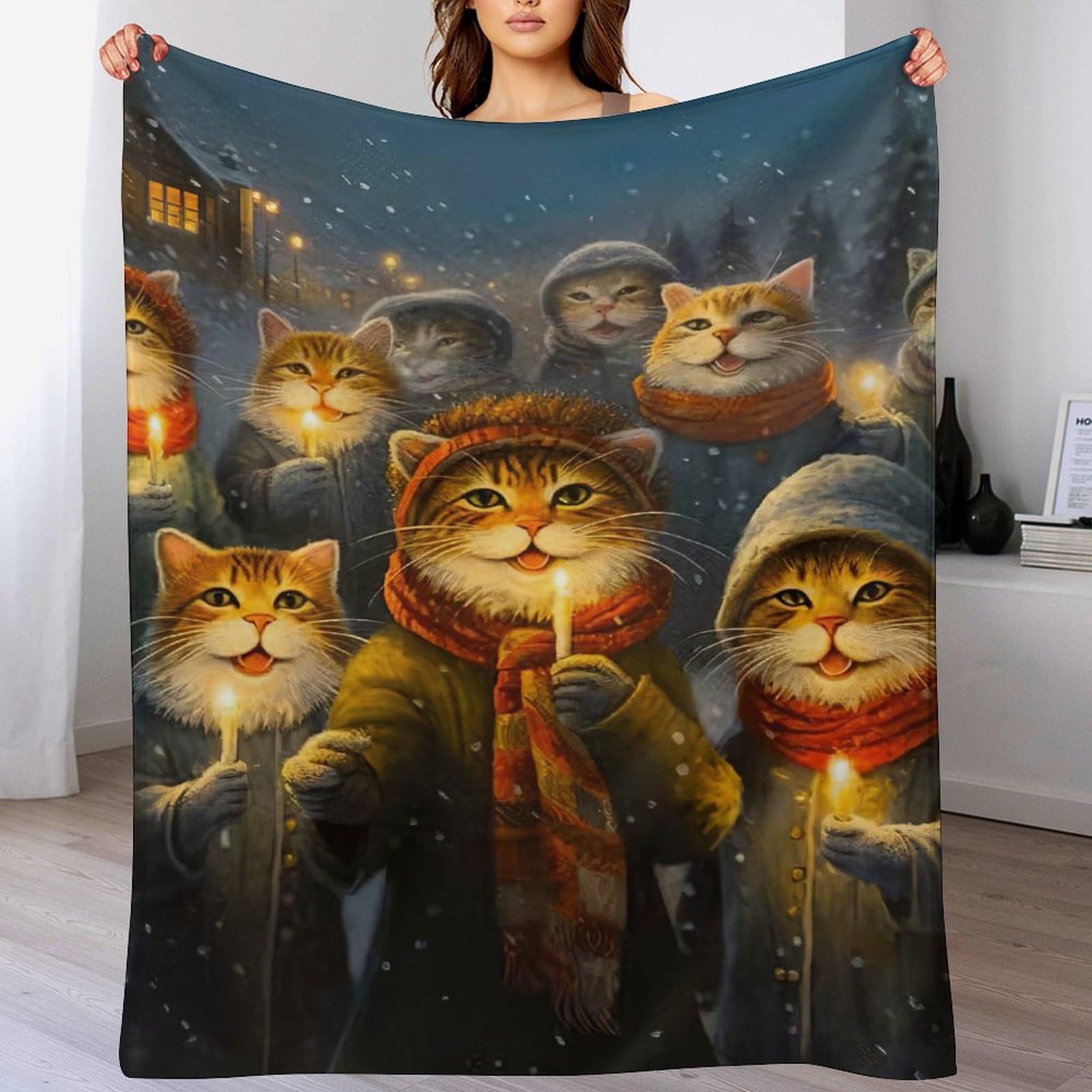 Couverture Lit Polaire Flanelle Motif Chat au Toucher Velours Supérieur