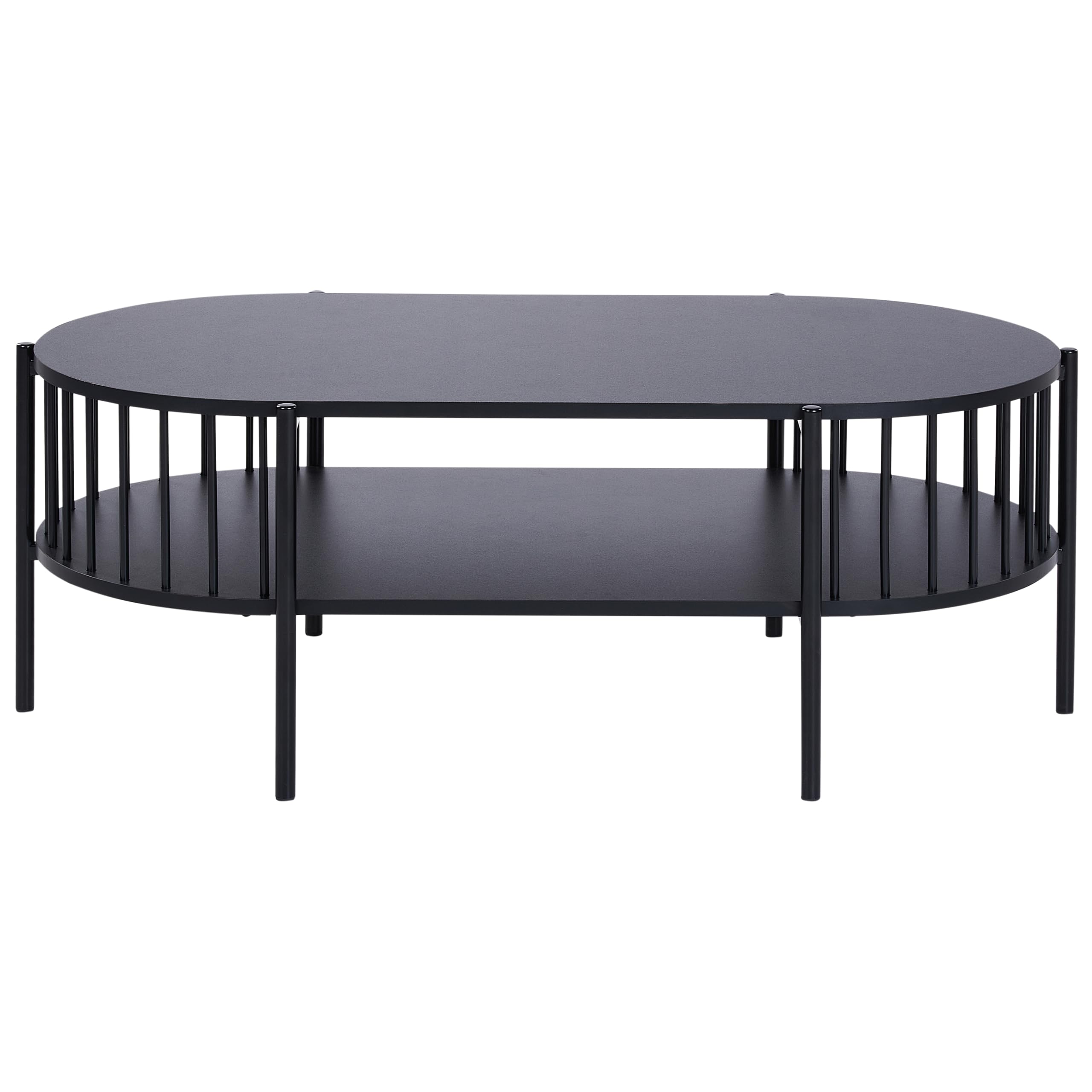 Beliani Couchtisch oval schwarz mit Metallbeinen Ablagefach offene Gitter-Optik Oreana