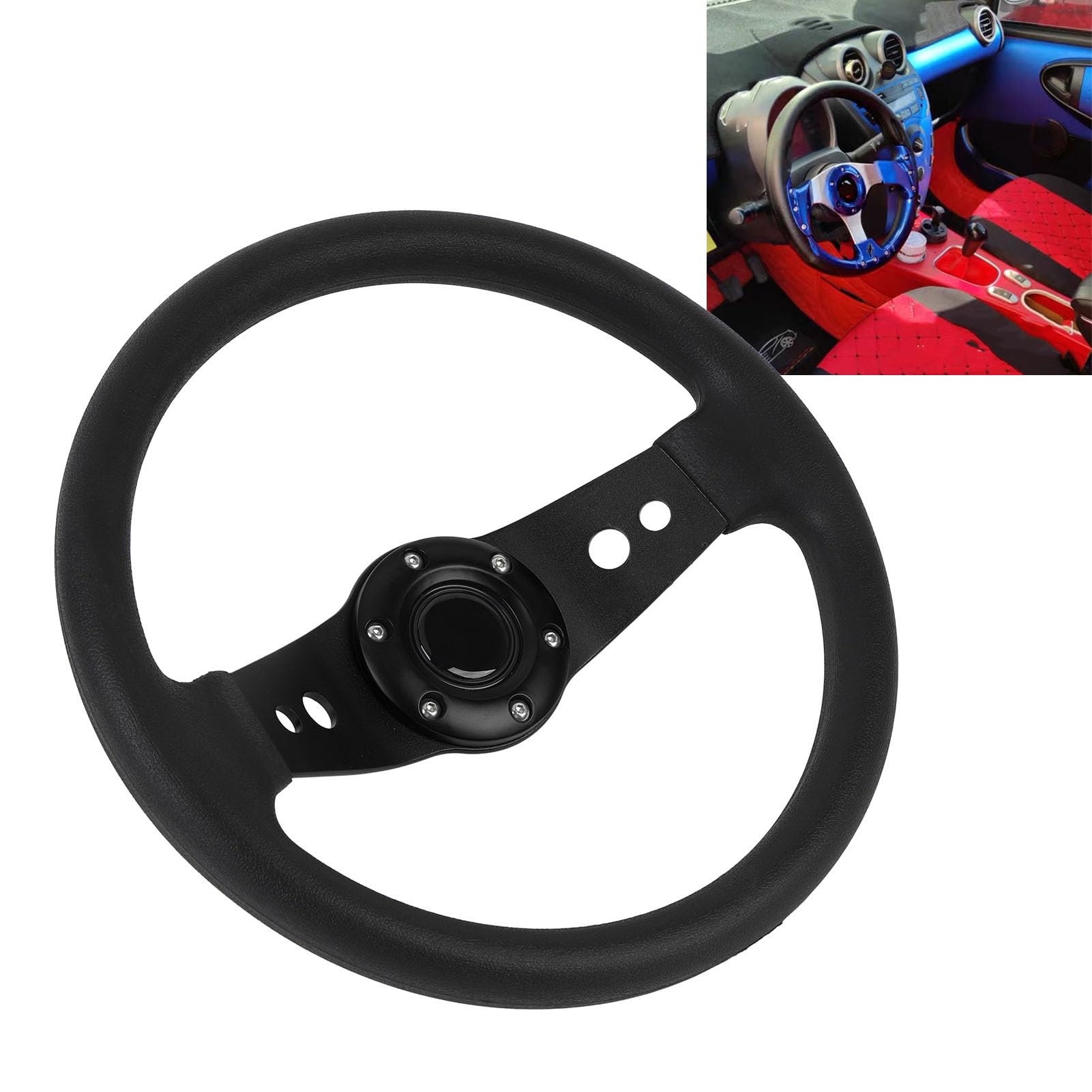 Volante per Auto 13 Pollici Volante Sportivo PU Look Elegante Resistente Agli Urti Presa Migliorata Facile Installazione Volante per Veicolo (BLACK)