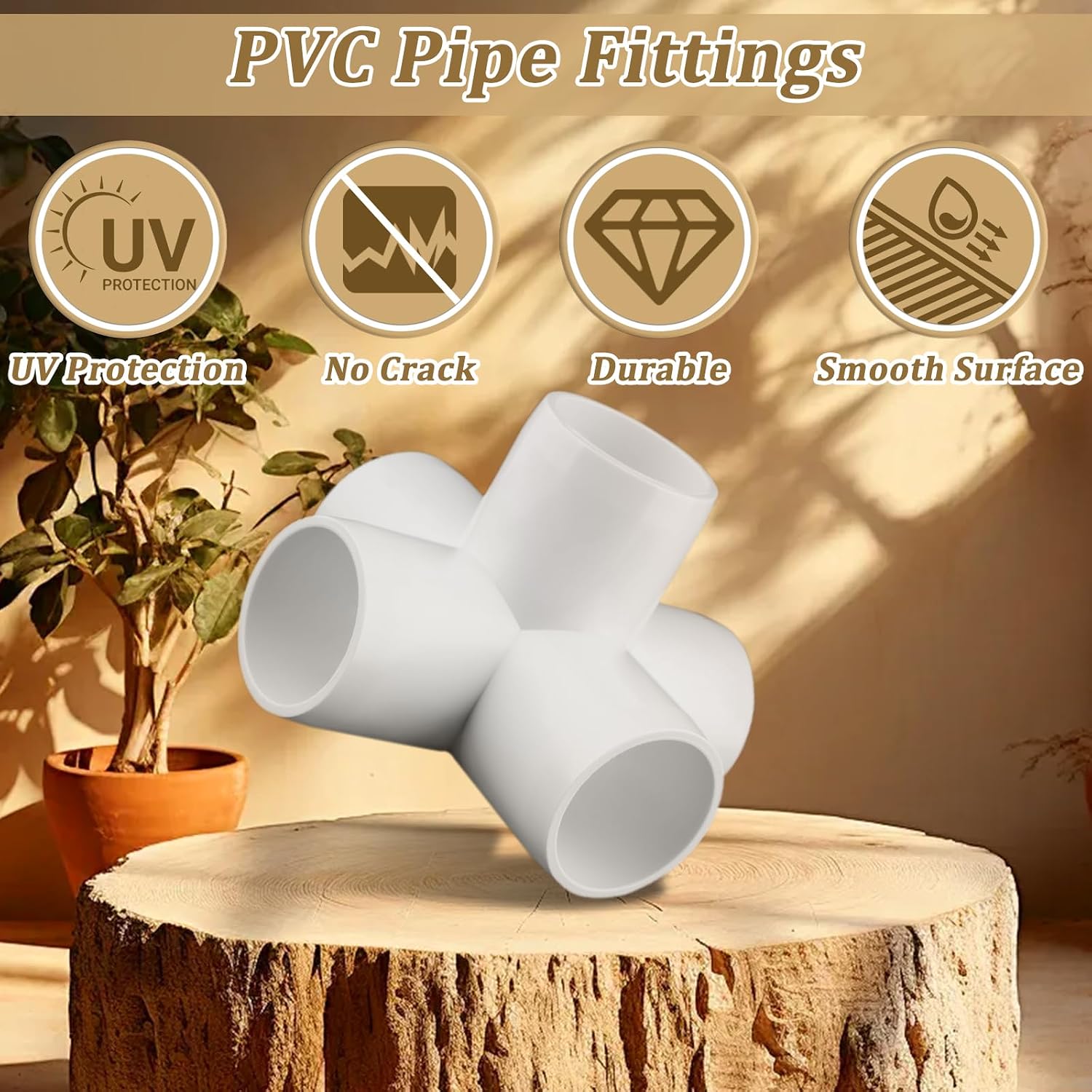 12-Pack 3/4" PVC Fittings 5 Way, Furniture Grade 3/4 Inch PVC Pipe Fittings 5 Way, UV Resistant, Fits SCH40 Pipe DIY Garden Shelves, Greenhouse, Shelf
