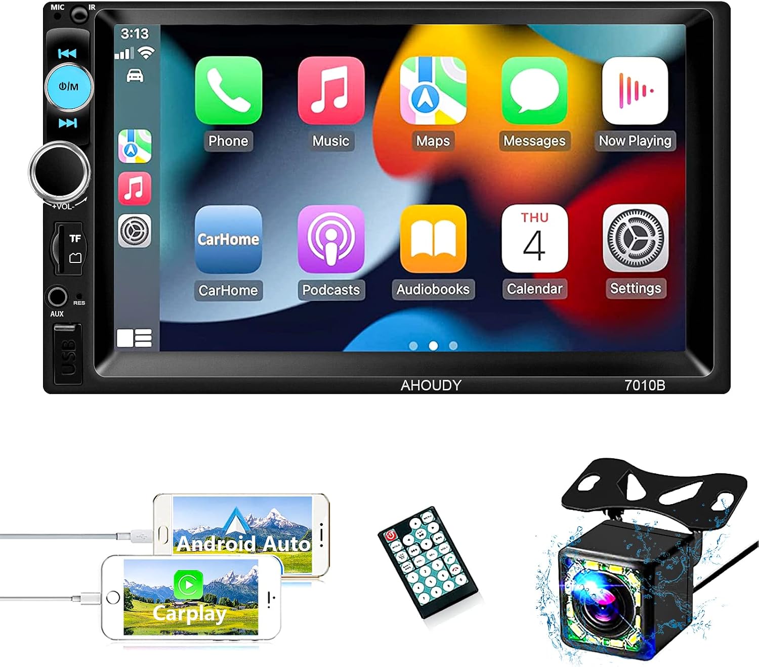 Double Din Car Stereo Voice Control Apple Carplay &Android Auto, 7 Inch HD Touchscreen Car Radio Receiver, AM/FM, Bluetooth, Mirror Link, Backup Camera, USB/SD/AUX Port