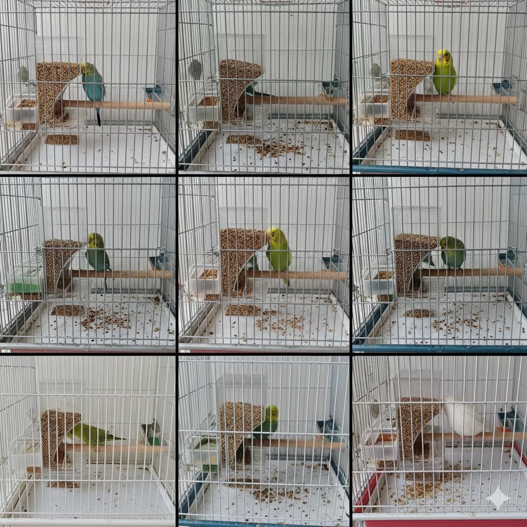 Automatyczny dozownik nasion dla ptaków - odporny na brud karmnik do klatki z segregatorem muszli, przezroczysty akryl do papużek, kanarków, kakadu (18,5 x 7,5 x 8,5 cm)