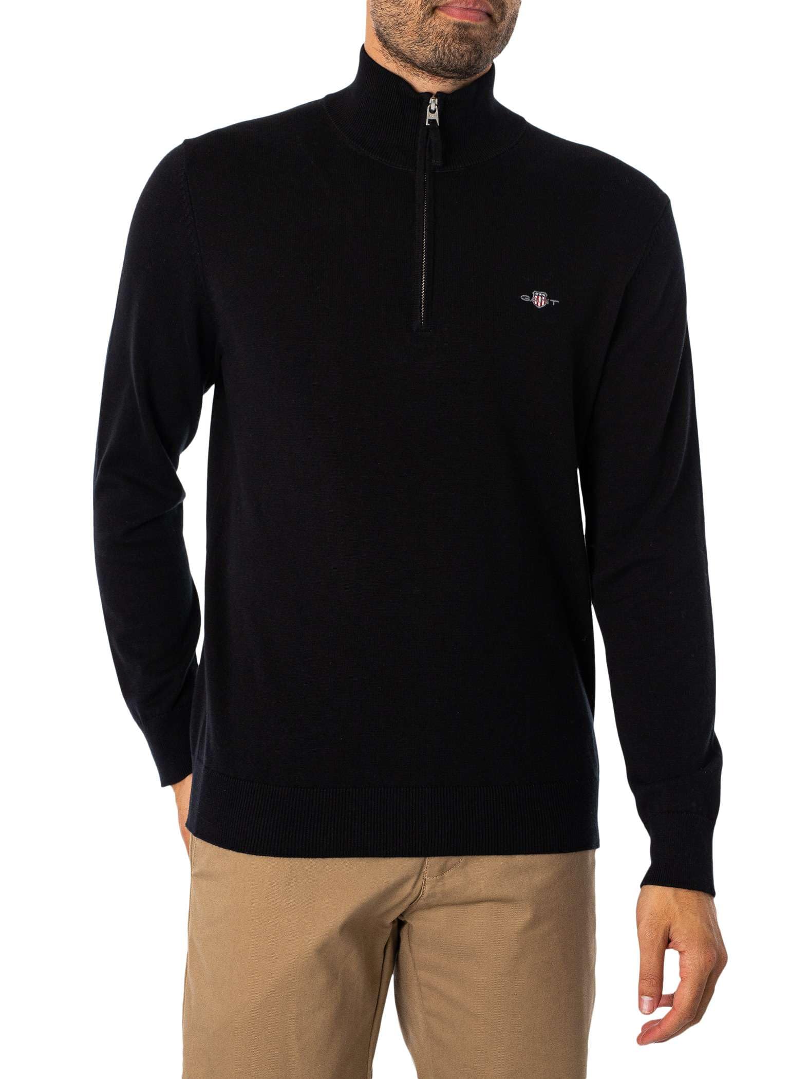 GANT Classic Cotton Half Zip, black, M