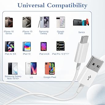 Snisre Car Carplay Cable, USB A to USB C Cable 3FT, Fast Charger Cord for iPhone 17/16/15 Pro Max/Plus/16E, Car Charging Cord(White, 3FT)