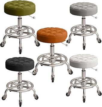 Rolling stools with wheels -360  Swivel Stool Work round,White,Gaming Chairs -SGS-Certified Gas Lift Chair,Square grid shapeBlack