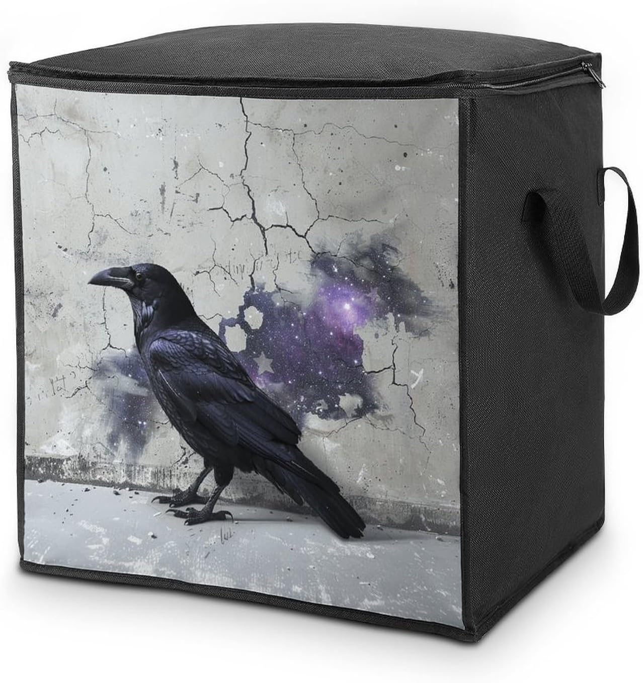 Portable Quilt Storage Bag,Crow on The Ground Printed Foldable Wardrobe Storage Box Foldable Storage Bag with Lids And Handle Large Clothing Storage Bag for Comforters Clothes Blankets Pillows