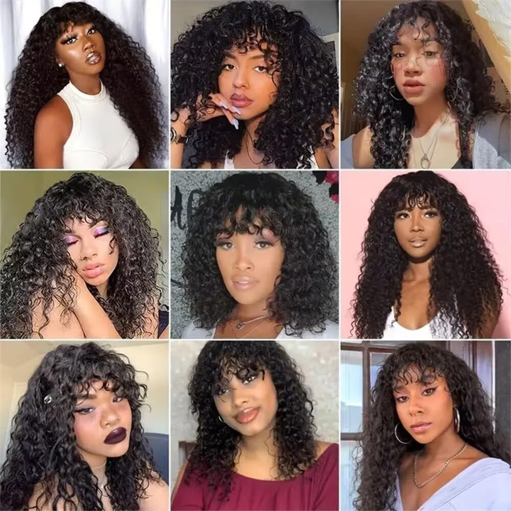 Parrucche Per Capelli Umani Hmuan Hair Wig With Bangs 180% Density Kinky Curly Wig for Women Brazilian Virgin Parrucche Ricci Nera Con Frangia 18 inch
