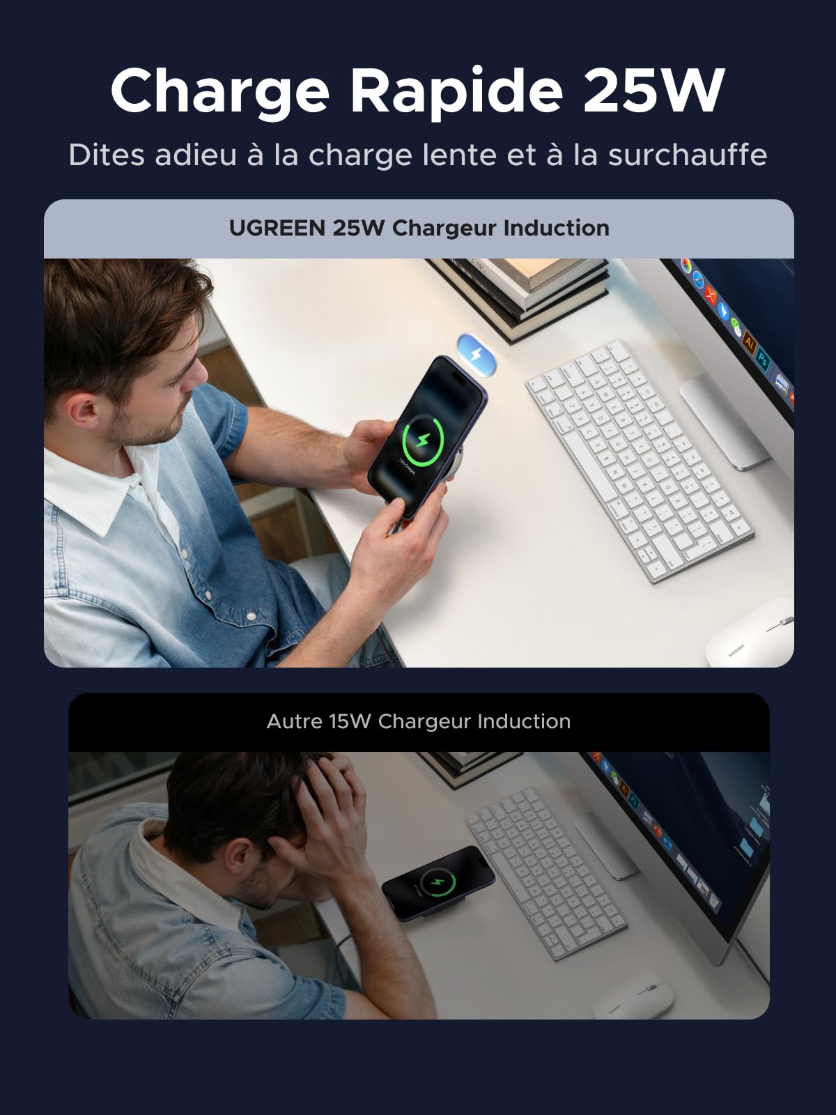 UGREEN MagFlow Pro Qi2 25W Chargeur Induction iPhone MagSafe Charge Rapide | Compatible avec iPhone 17/16/15/14/13/12 Air Plus Pro Max, AirPods 4/3/Pro/2/3, Refroidissement TEC Actif Ventilateur Intégré