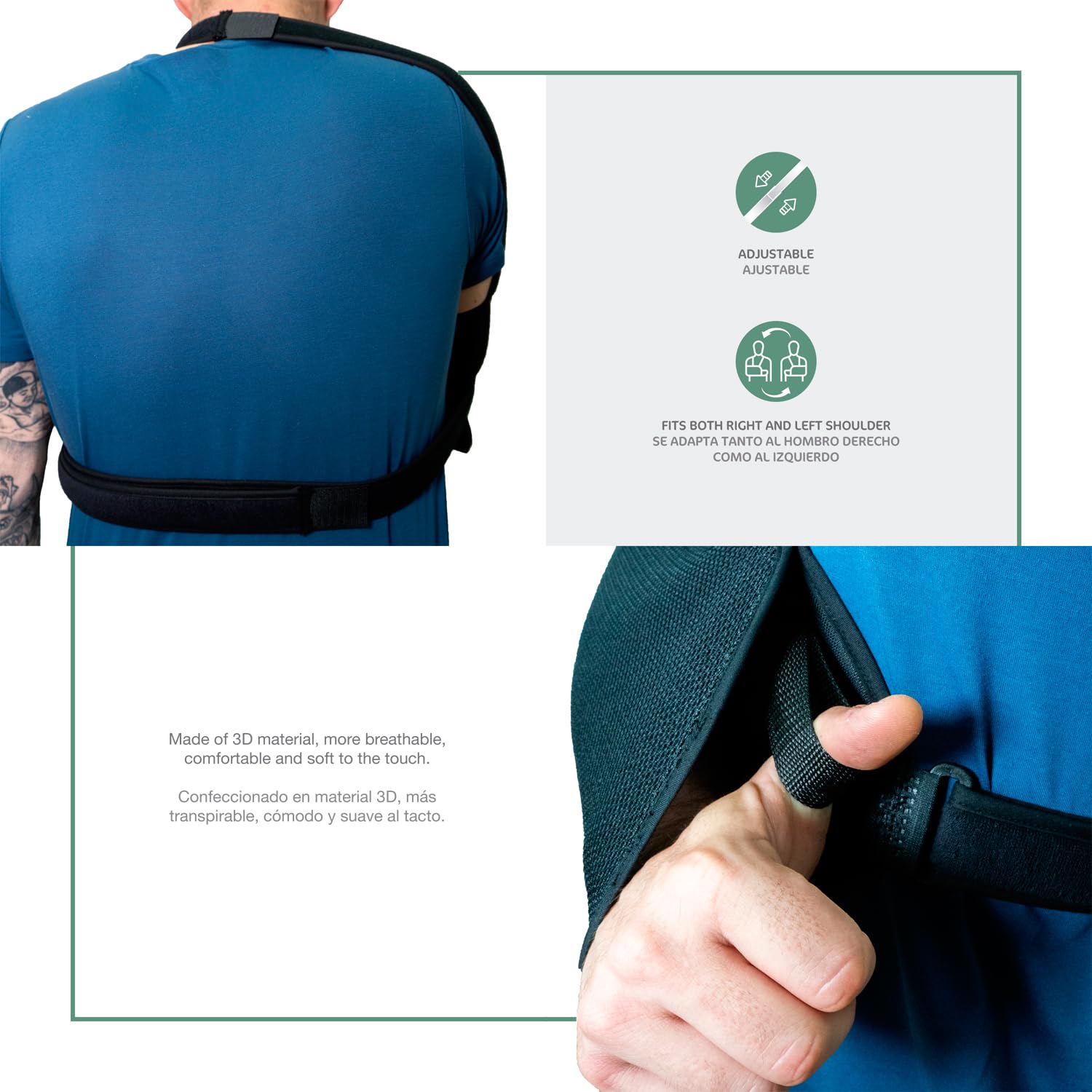 Écharpe Immobilisatrice Réglable pour Bras (Medium) | Sangle antirotation, bilatérale, épaule, respirante, noir