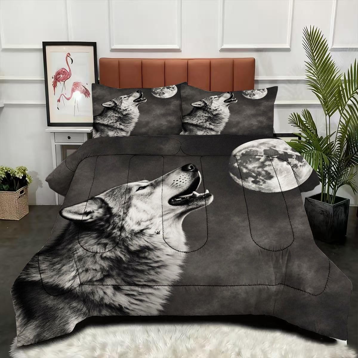 Couette 220 x 240 cm loup sans housse parure lit lavable adulte