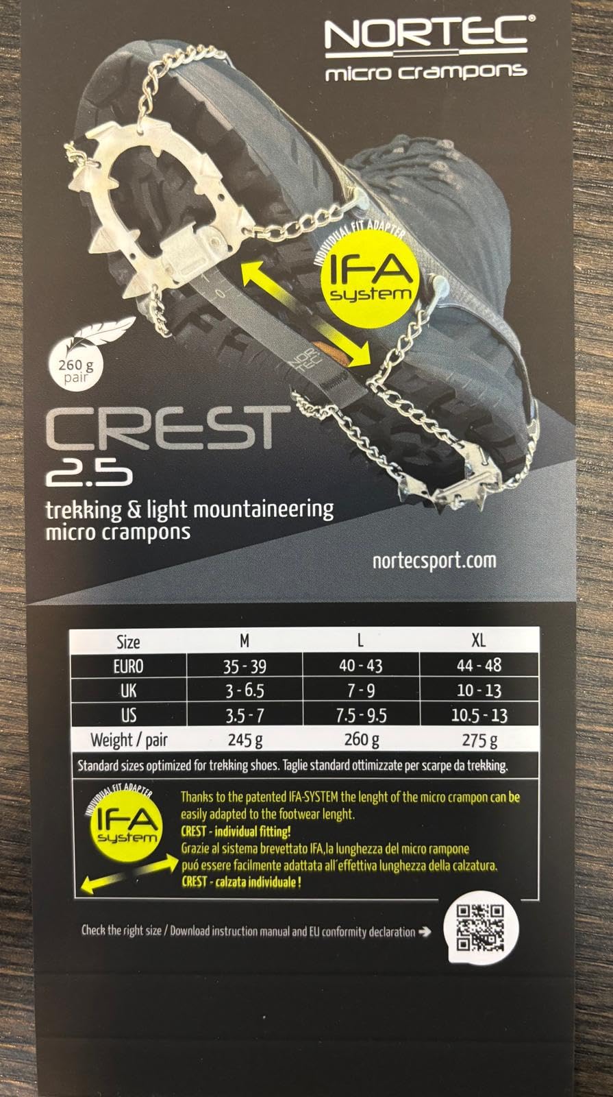 Nortec Crist 2.5 - Crampón ligero con funda para el invierno de seguimiento de invierno sobre hielo y nieve, fabricado en Italia