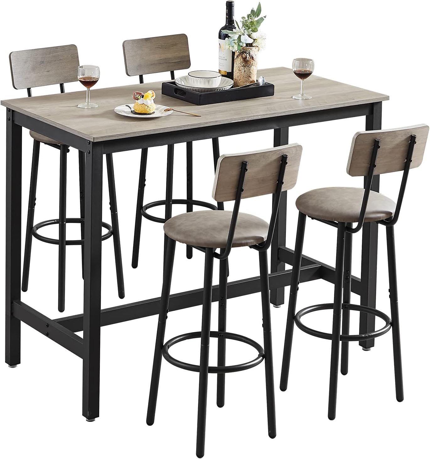 Sweiko Modern Bar Table and Chair Set for 4 Counter Height