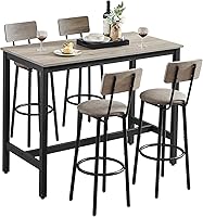 Vista 1 de Moderno juego de mesa y silla de bar para 4 mesas y taburetes de altura de mostrador con respaldo, mesa de comedor rectangular, juego de 5