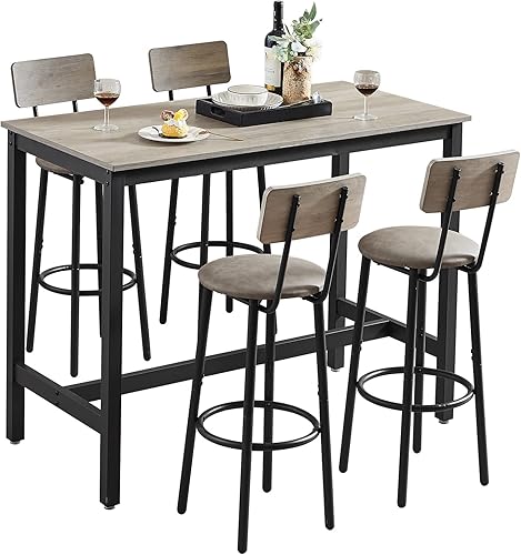 Moderno juego de mesa y silla de bar para 4 mesas y taburetes de altura de mostrador con respaldo, mesa de comedor rectangular, juego de 5 con