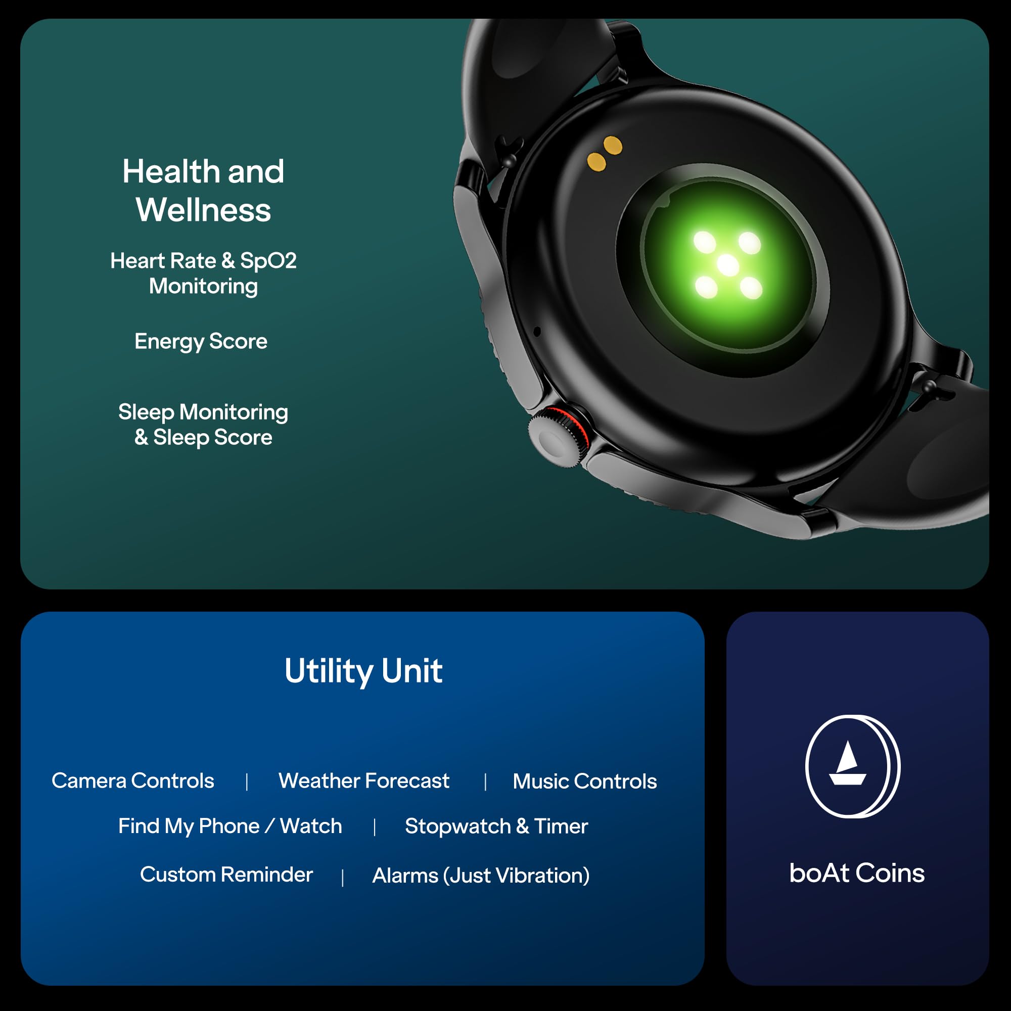 boAt Lunar Discovery – 2026 Edition w/ 1.39" (3.5 cm) HD Display, Bluetooth Calling, Emergency SOS, HR, SpO2 & Sleep Tracking Smart Watch for Men & Women (Active Black) — Amazon image 3