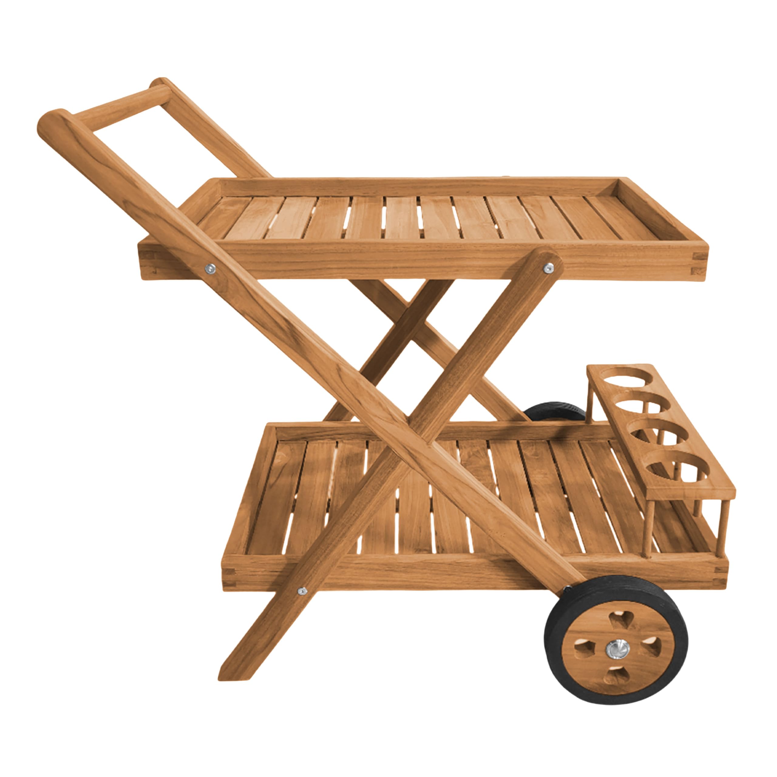 AXI Bodhi Carro de Servicio de Madera de Teca con 2 estantes y Botellero | De Cocina con Ruedas para Jardin, Balcon, Terraza | 70 x 48 x 78 cm