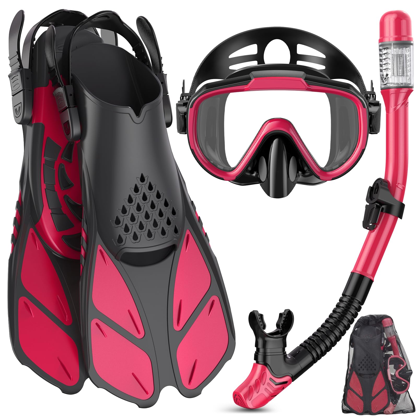 Leading Snorkel Set Adult with Flippers, Anti-Fog Diving Set, Dry Snorkel, Adjustable Flippers, Snorkelling Packages for Men and Women