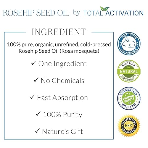 Miniatura 3 de Aceite de semilla de rosa mosqueta orgánico prensado en frío – Aceite facial 100% puro sin refinar, hidratante para piel, cabello y uñas – para