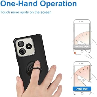jioeuinly for Case Compatible for BLU G65L / Pinwheel Genesis 4 Phone Case Cover [with Tempered Glass Screen Protector][ 2MM Thickening Super Protection][Ring Support] Black